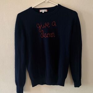 Lingua Franca “Give a Damn” embroidered cashmere crewneck sweater